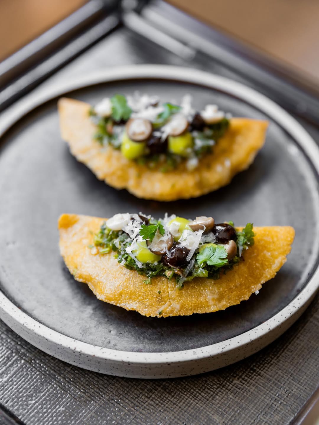 Grilled Oyster Mushrooms — Coconut Cream, Chimichurri, Black Garlic
